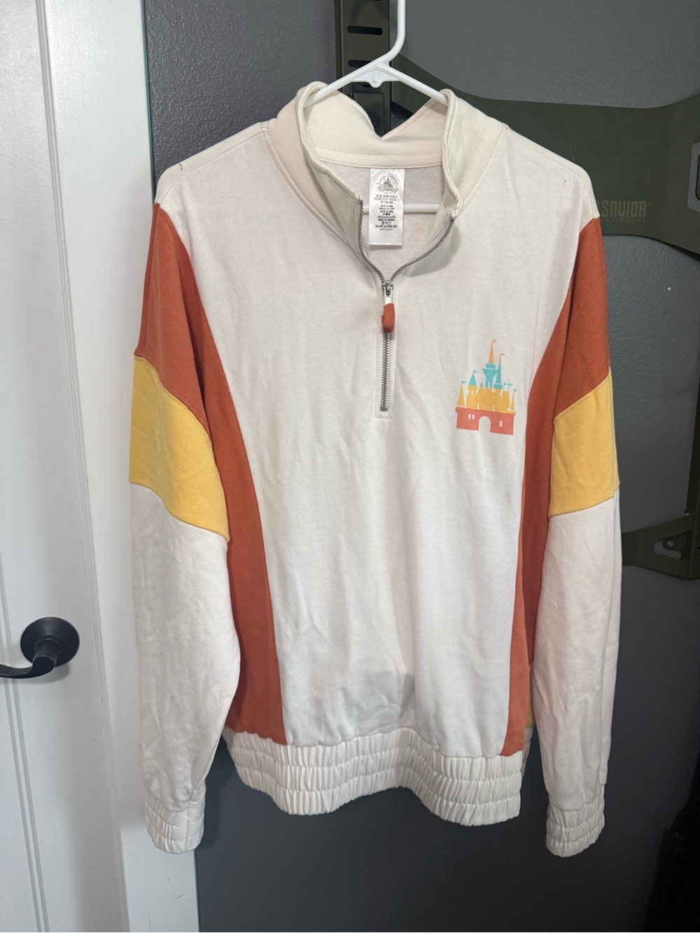 Disney Cream Quarter-Zip Pullover with Rust & Yellow Panels